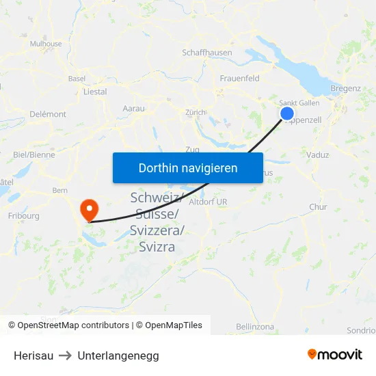 Herisau to Unterlangenegg map
