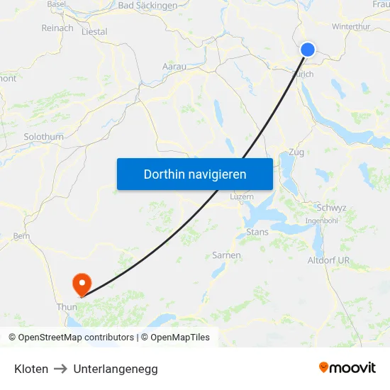 Kloten to Unterlangenegg map