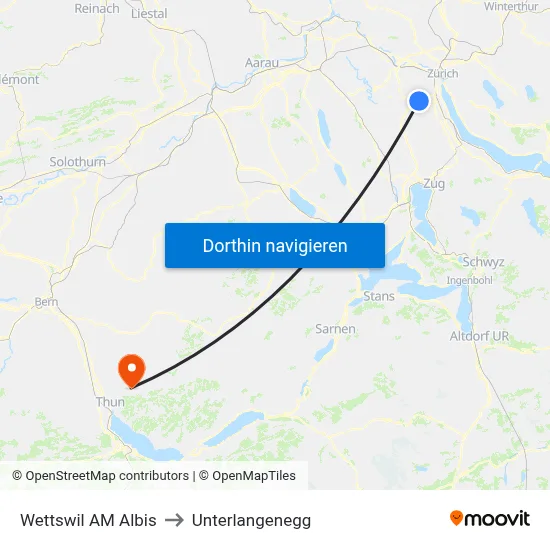 Wettswil AM Albis to Unterlangenegg map