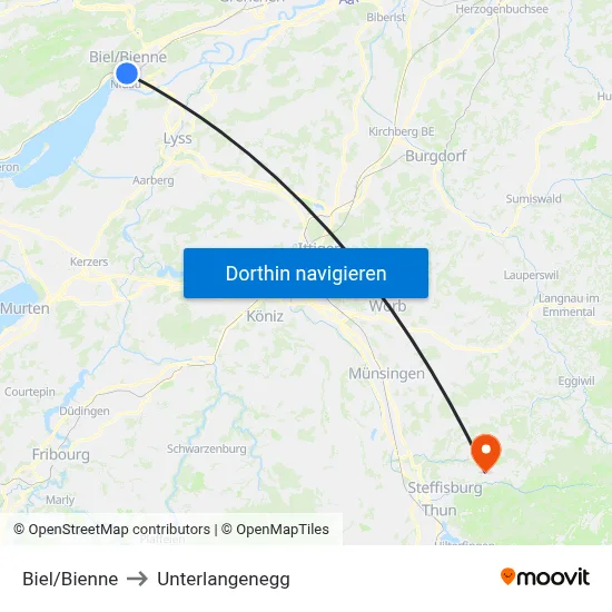 Biel/Bienne to Unterlangenegg map