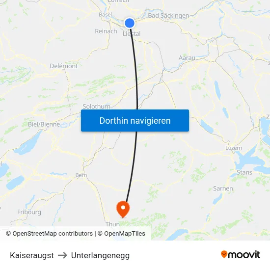 Kaiseraugst to Unterlangenegg map
