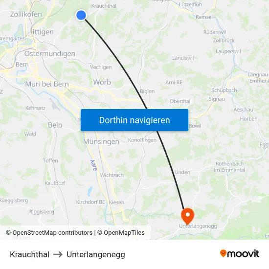 Krauchthal to Unterlangenegg map