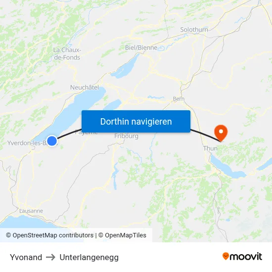 Yvonand to Unterlangenegg map