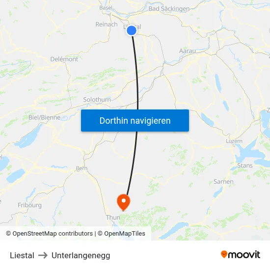 Liestal to Unterlangenegg map