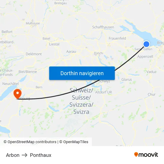Arbon to Ponthaux map