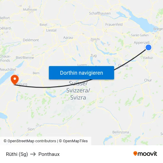 Rüthi (Sg) to Ponthaux map