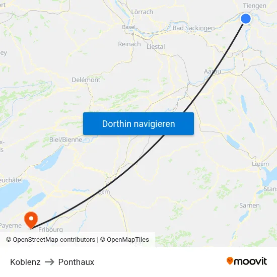 Koblenz to Ponthaux map