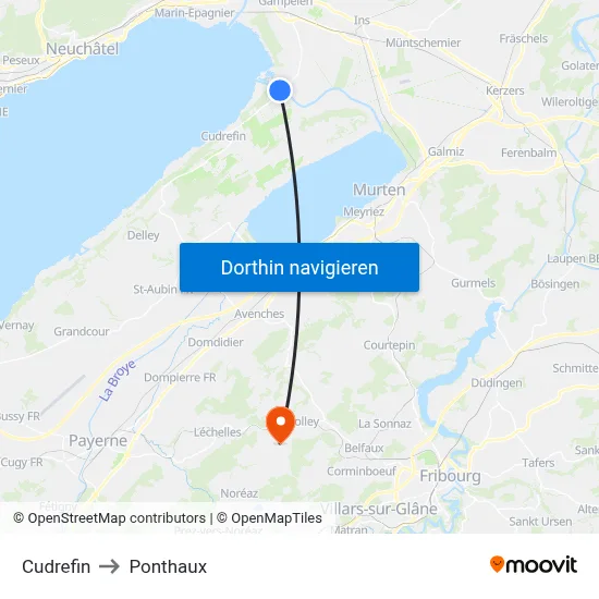 Cudrefin to Ponthaux map