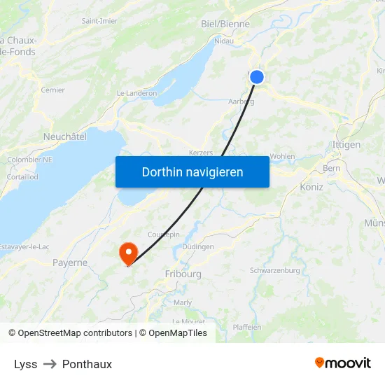Lyss to Ponthaux map