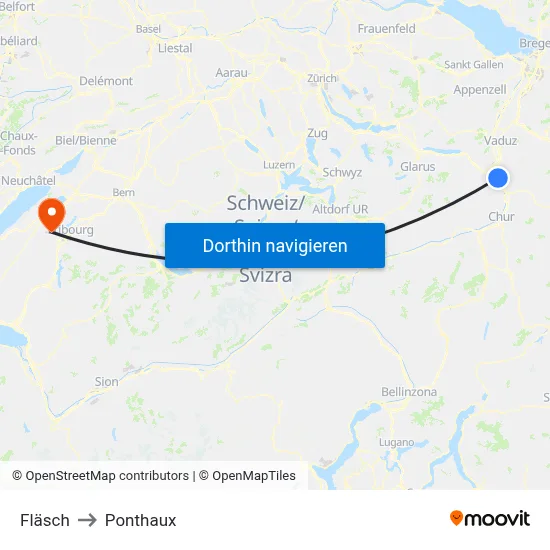 Fläsch to Ponthaux map