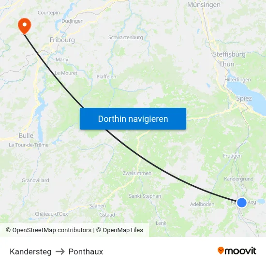 Kandersteg to Ponthaux map