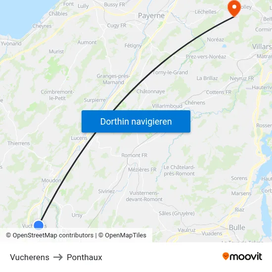 Vucherens to Ponthaux map