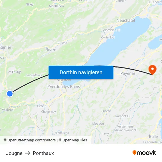 Jougne to Ponthaux map
