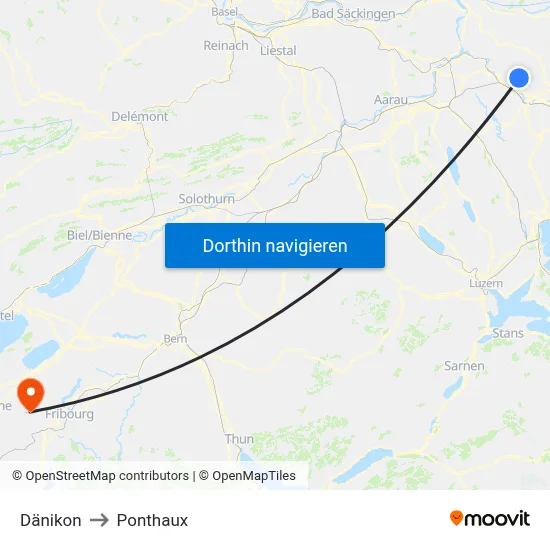 Dänikon to Ponthaux map