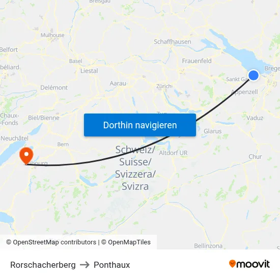 Rorschacherberg to Ponthaux map