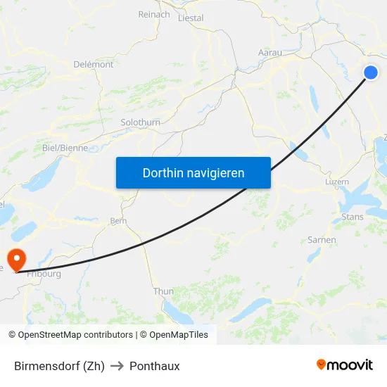 Birmensdorf (Zh) to Ponthaux map