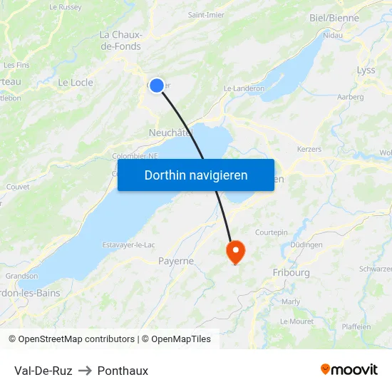Val-De-Ruz to Ponthaux map