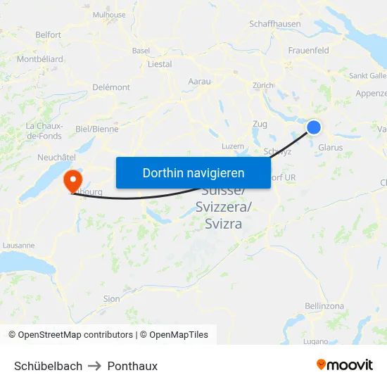 Schübelbach to Ponthaux map