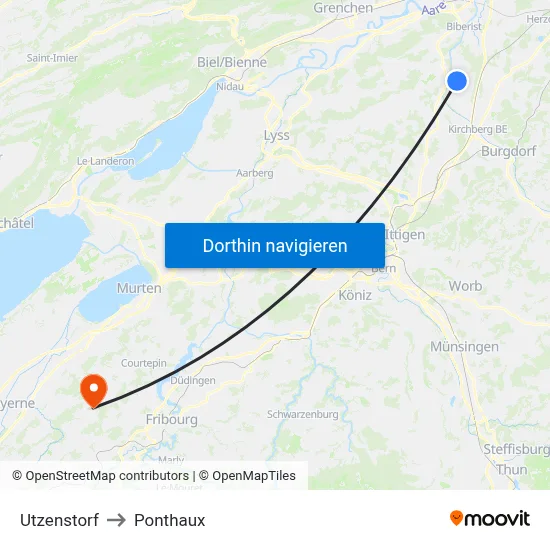 Utzenstorf to Ponthaux map