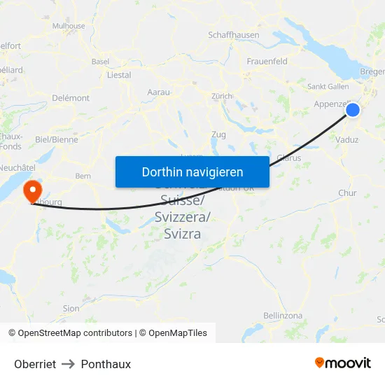 Oberriet to Ponthaux map