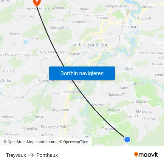 Treyvaux to Ponthaux map