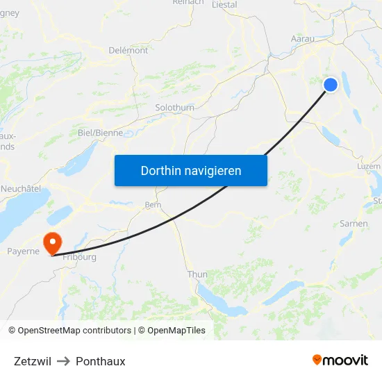 Zetzwil to Ponthaux map