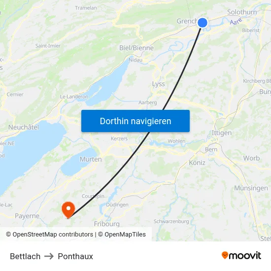 Bettlach to Ponthaux map