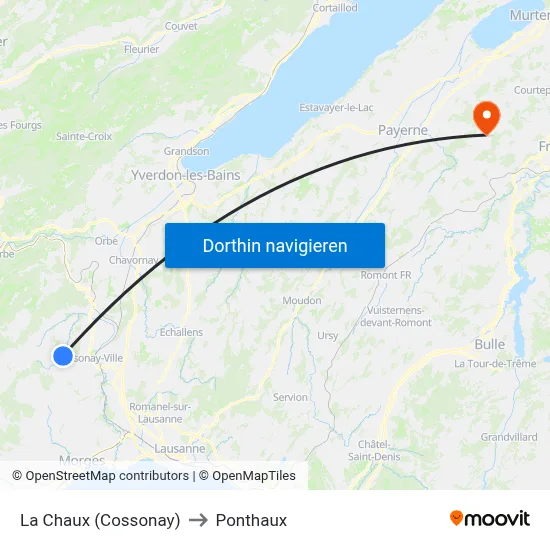 La Chaux (Cossonay) to Ponthaux map