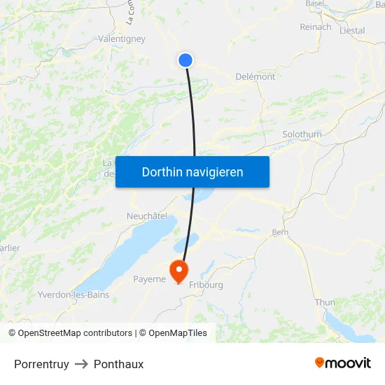 Porrentruy to Ponthaux map