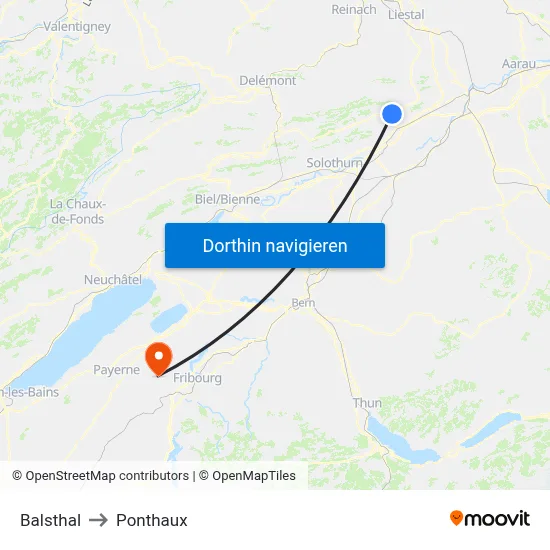 Balsthal to Ponthaux map