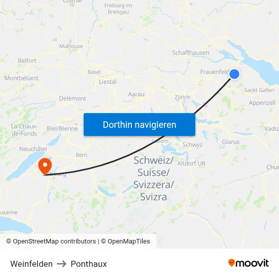 Weinfelden to Ponthaux map