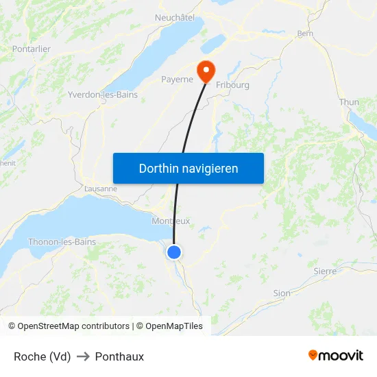 Roche (Vd) to Ponthaux map
