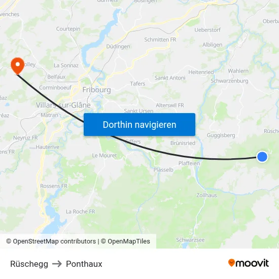 Rüschegg to Ponthaux map