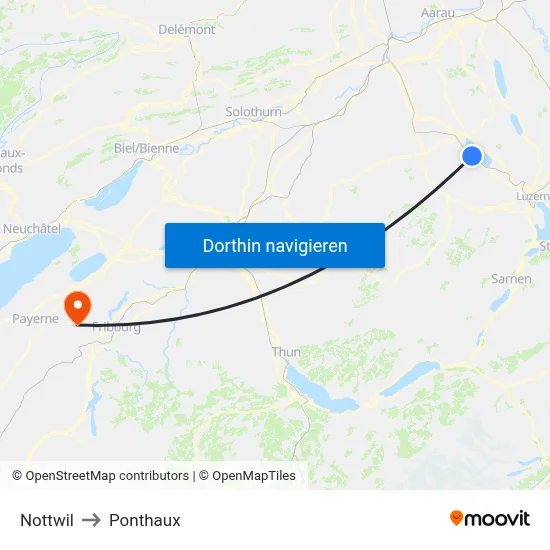 Nottwil to Ponthaux map