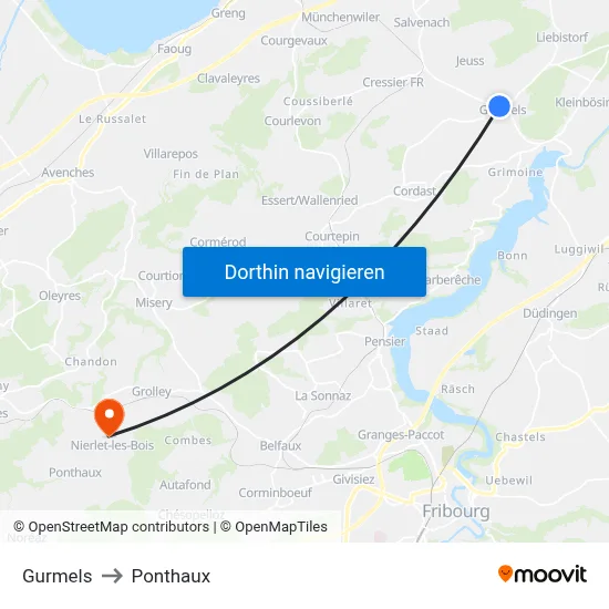 Gurmels to Ponthaux map