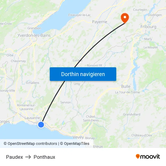 Paudex to Ponthaux map