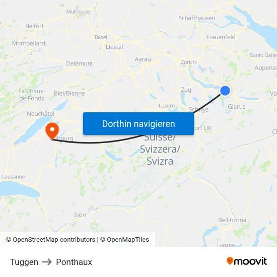 Tuggen to Ponthaux map