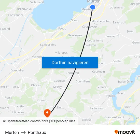 Murten to Ponthaux map
