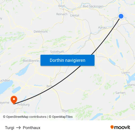 Turgi to Ponthaux map