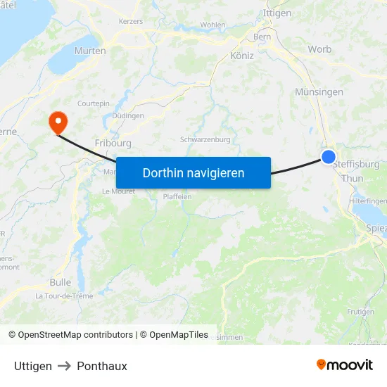 Uttigen to Ponthaux map