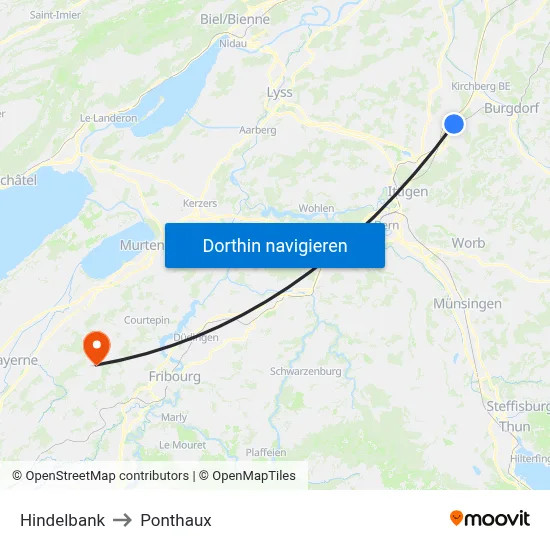 Hindelbank to Ponthaux map