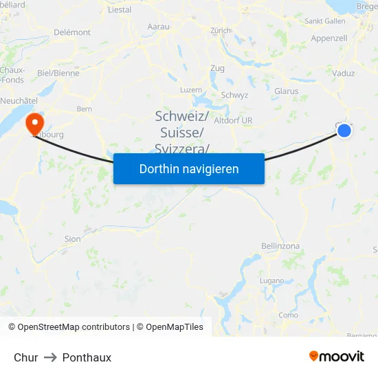Chur to Ponthaux map