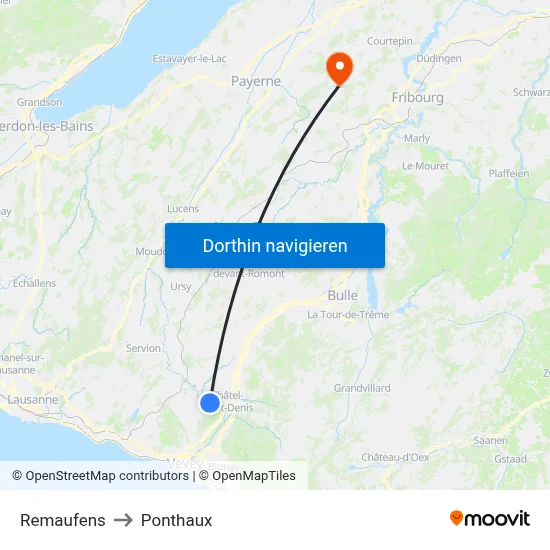 Remaufens to Ponthaux map