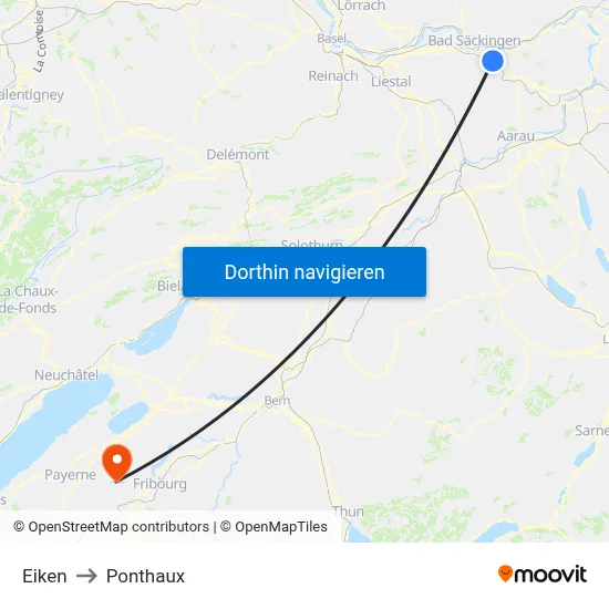 Eiken to Ponthaux map