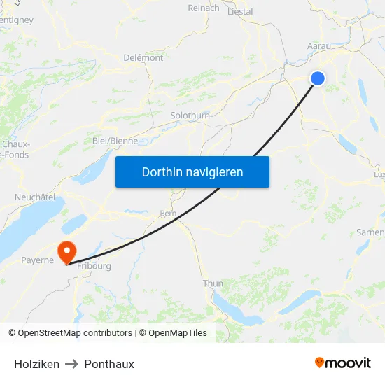 Holziken to Ponthaux map