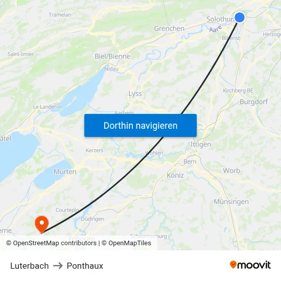 Luterbach to Ponthaux map