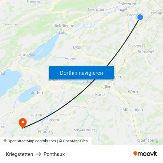 Kriegstetten to Ponthaux map
