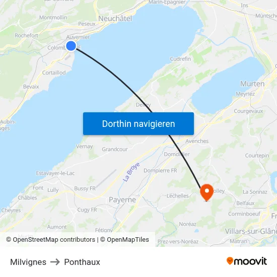 Milvignes to Ponthaux map