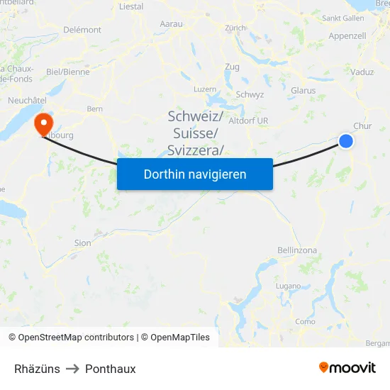 Rhäzüns to Ponthaux map