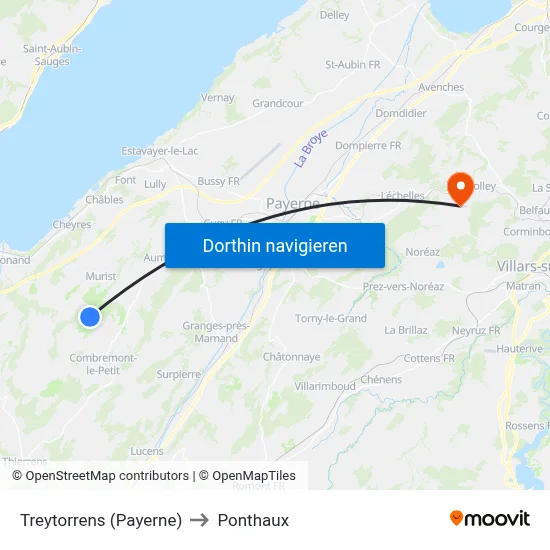 Treytorrens (Payerne) to Ponthaux map